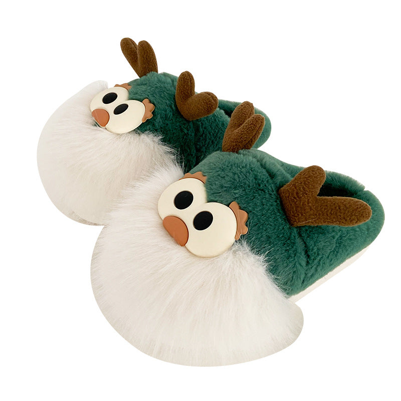 Christmas Deer Slippers – Plush Indoor Winter Shoes With Thickened Sole