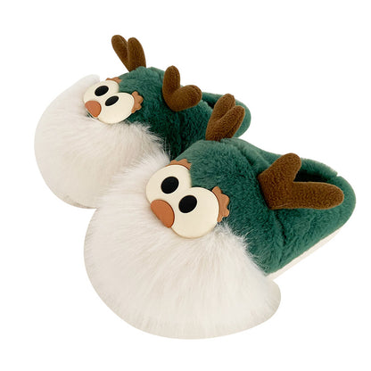 Christmas Deer Slippers – Plush Indoor Winter Shoes With Thickened Sole