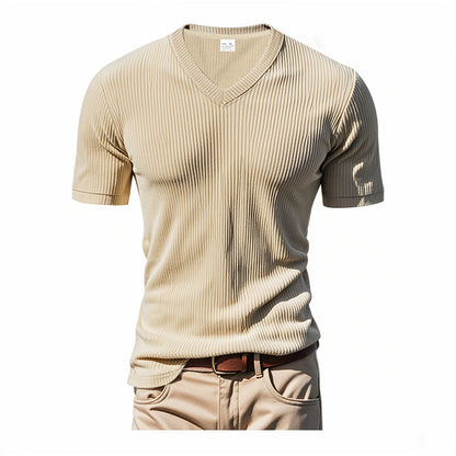 Loose Men's V-Neck Shirt - Casual Polyester Short Sleeve Pullover Tee for Summer