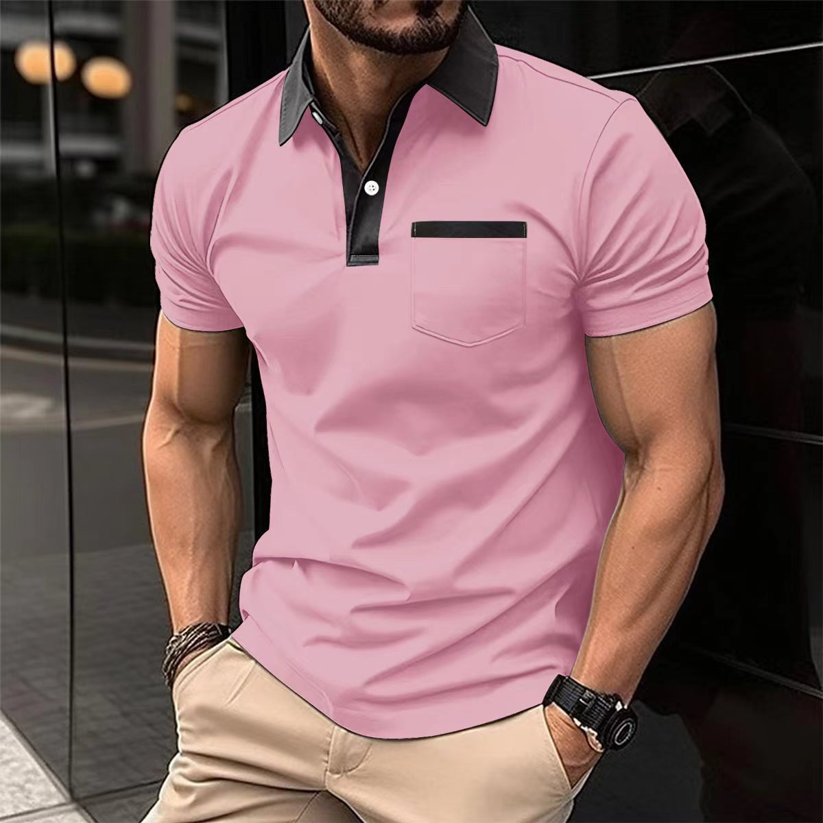 Slim Fit Polo Shirt - Men's Cotton Blend Short Sleeve Tee With Pocket Design