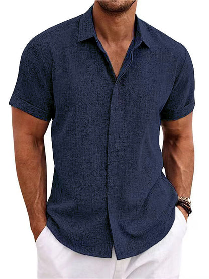 Men's Linen T-Shirt | Loose Fit Short Sleeve Tee | Lightweight Polyester Fabric Top
