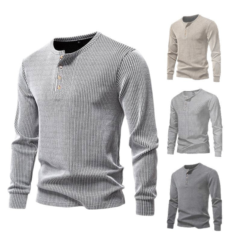 Men's Slim Fit T-Shirt - Casual Long Sleeve Striped Sports Tee for Large Size