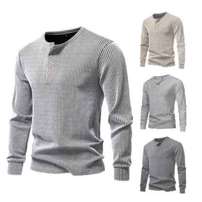 Men's Slim Fit T-Shirt - Casual Long Sleeve Striped Sports Tee for Large Size