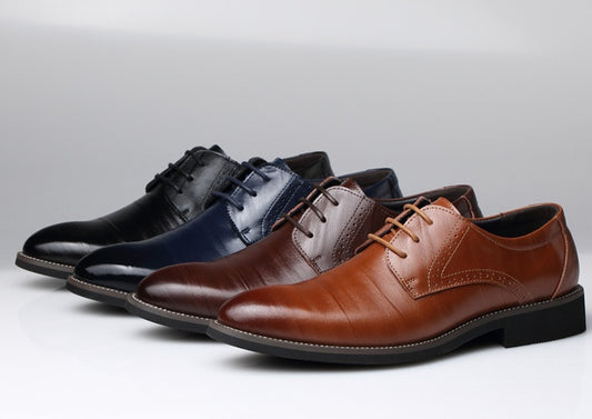 Men's Leather Shoes - Dress Business Casual Shoes With Durable Rubber Sole