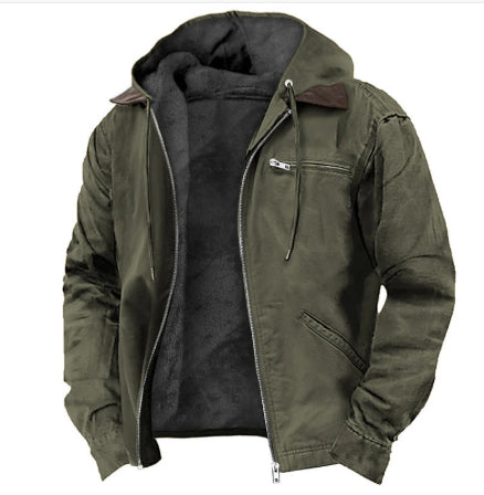 Winter Hooded Coat | Men's Casual Fleece Jacket With Pockets | Warm Zip-Up Outerwear