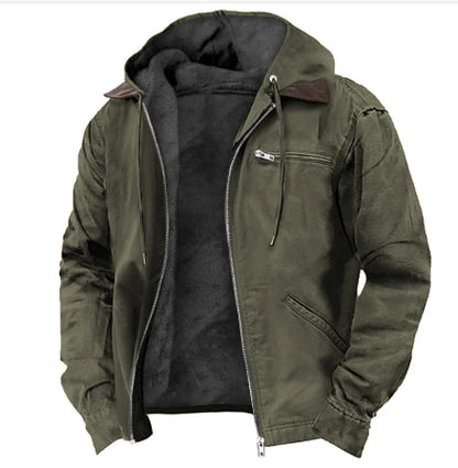 Winter Hooded Coat | Men's Casual Fleece Jacket With Pockets | Warm Zip-Up Outerwear