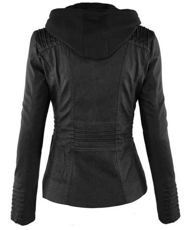 Detachable Hooded Jacket - Casual PU Leather Coat With Pockets, Long Sleeve