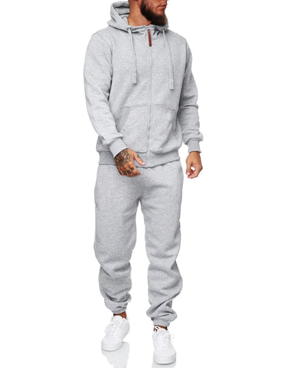 Mens Sports Suit – Hooded Cotton Blend Tracksuit With Warm Wool Lining
