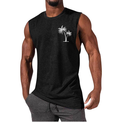 Men's Workout Tank Top - Summer Fitness Vest With Coconut Tree Embroidery