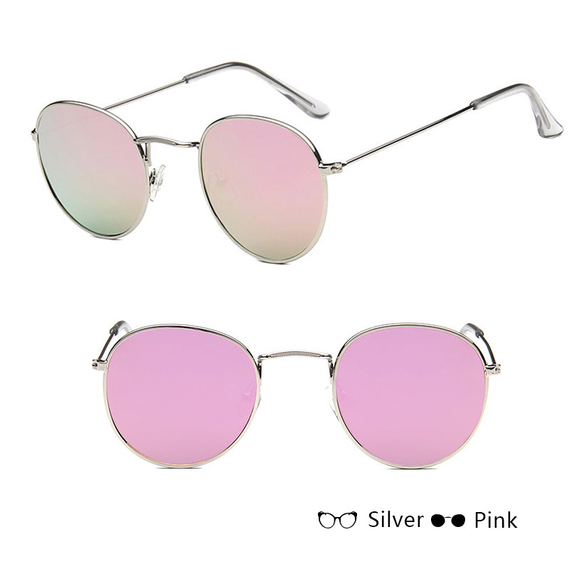 Women Retro Sunglasses | Metal Frame Eyewear | Classic Round Grey Lens Shades