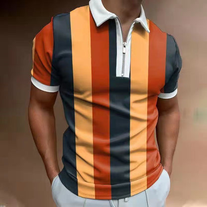 Men's Polo Shirt Striped Printed Lapel Shirt | Cotton Blend Short Sleeve Tee
