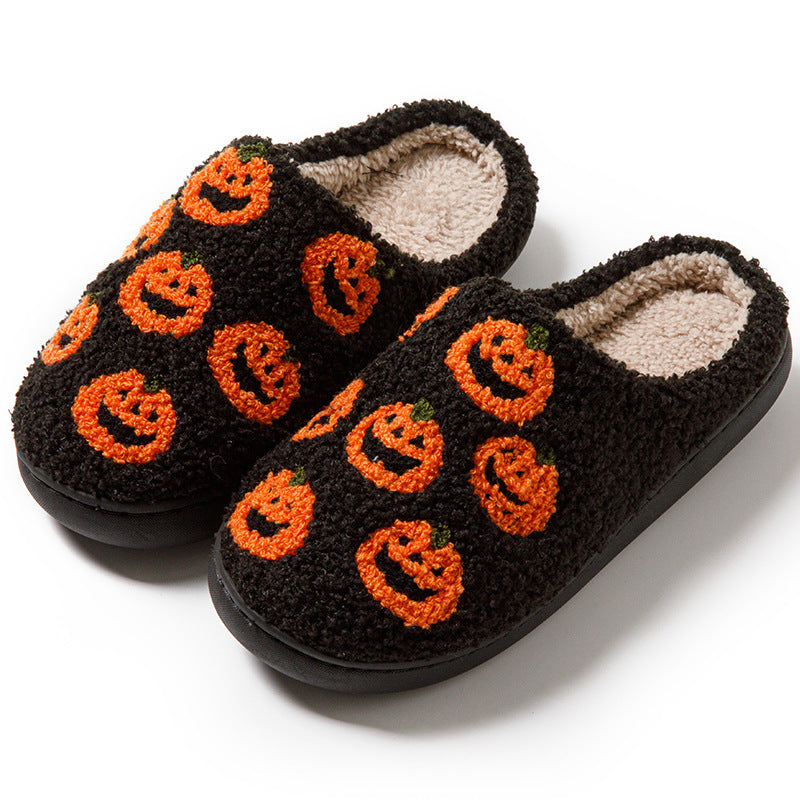 Halloween Slippers Women – Cozy Pumpkin Print Round Toe Indoor Shoes