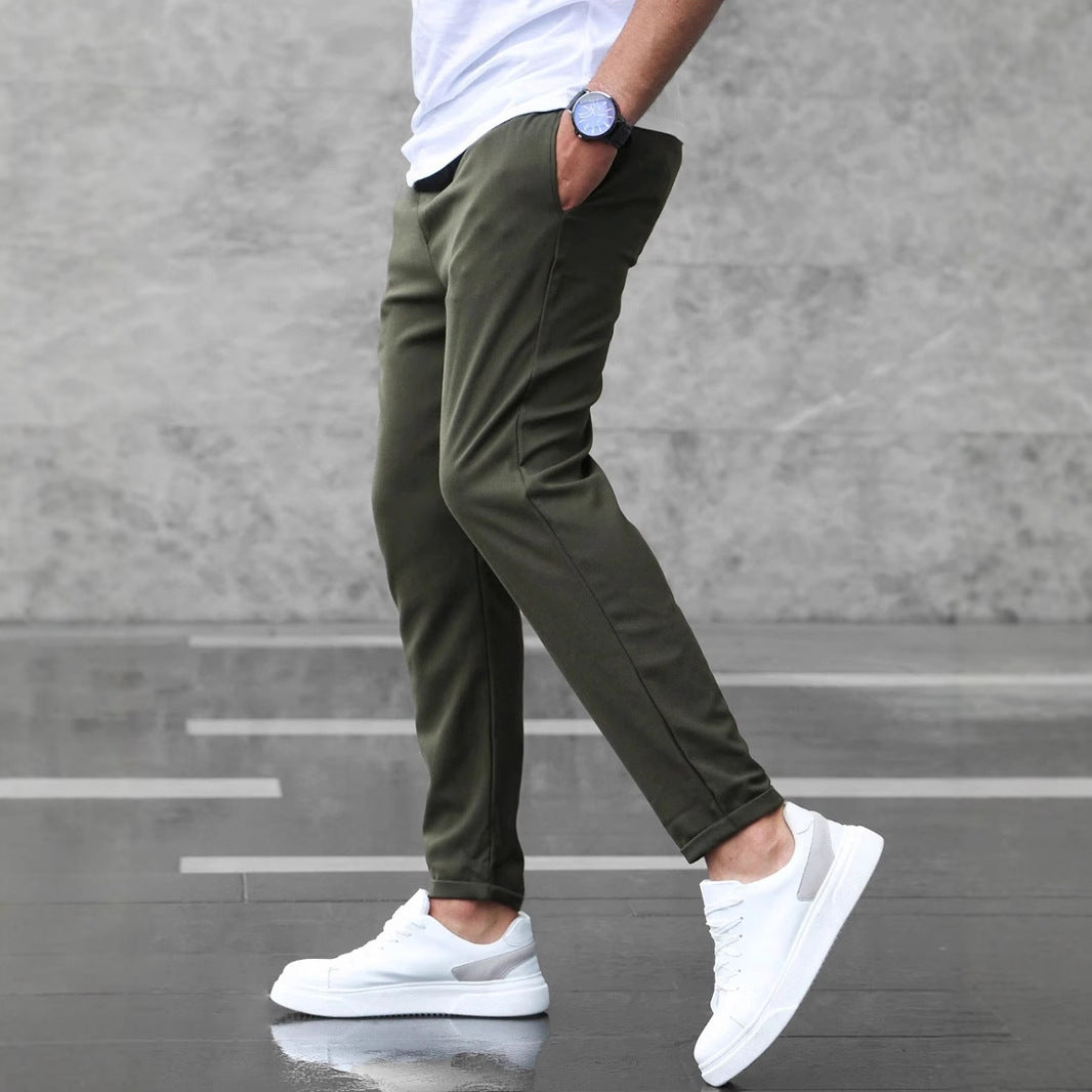 Men's Slim Fit Trousers - Casual Drawstring Waist Pants With Pockets