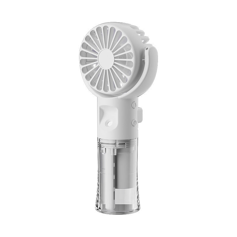 White portable handheld fan with transparent water tank and adjustable fan head