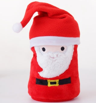 Plush red Santa Claus figure with white beard, black belt, yellow buckle, and red Santa hat