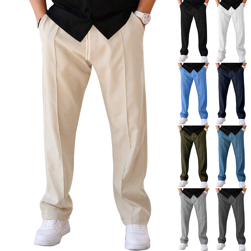 Men's Casual Trousers - Sports Loose Fit Drawstring Waist Pants With Bright Line Design