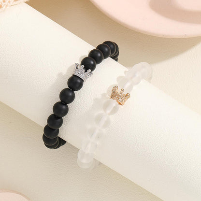 Handmade Beaded Bracelet – Glow In Dark Couple Charm Crown Wristband