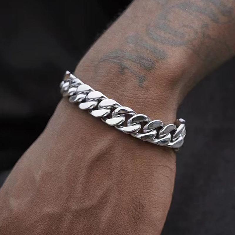 Cuban Chain Bracelet Men’s Titanium Steel | Durable Electroplated Link 21cm