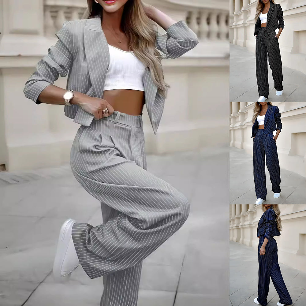 Striped Suits Women | Stylish Spring Fashion Two Piece Set With Cropped Top