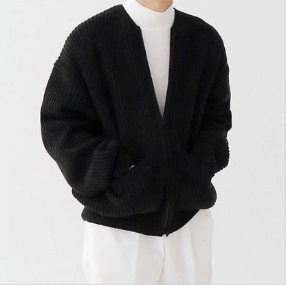 Men Knitted Cardigan | Zip Up Sweater With Lined Funnel Neck & Pockets