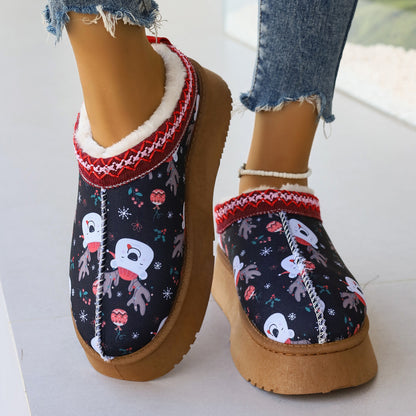 Women's Winter Ankle Boots | Plush Lined Slippers | Cartoon Print Comfort