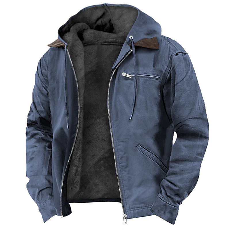 Winter Hooded Coat | Men's Casual Fleece Jacket With Pockets | Warm Zip-Up Outerwear