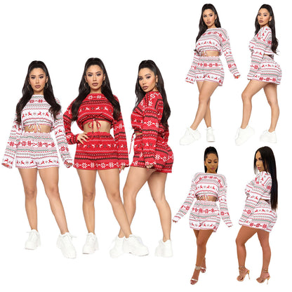 Women Christmas Pajamas | Breathable Polyester Pajama Set With Elastic Waistband Shorts