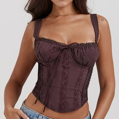 Sexy Lace Trim Vest - Small Sling Slim Fit Ultra Short Pullover Top