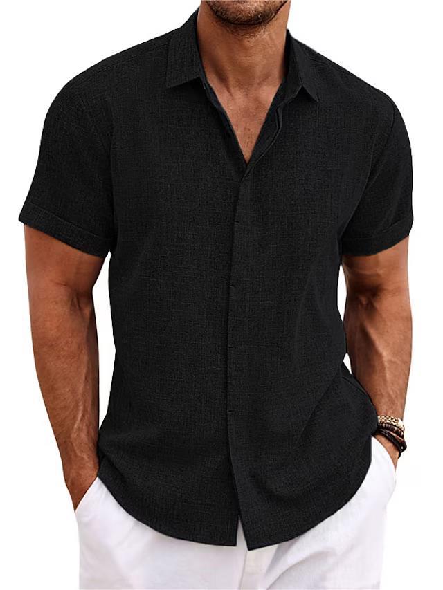Men's Linen T-Shirt | Loose Fit Short Sleeve Tee | Lightweight Polyester Fabric Top