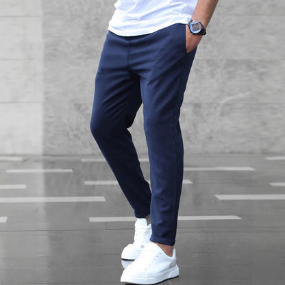 Men's Slim Fit Trousers - Casual Drawstring Waist Pants With Pockets