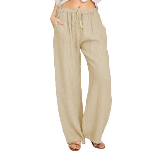 Cotton Linen Yoga Pants | Women's Loose High Waist Wide Leg Trousers