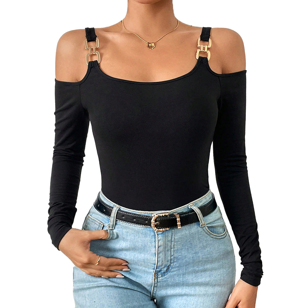 Off Shoulder Top - Slim Fit Pullover With Metal Hook Detail | Spring Fashion