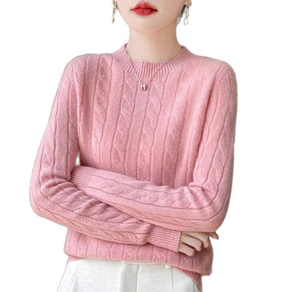 Twist Sweater Knit Vintage Round Neck Base Shirt