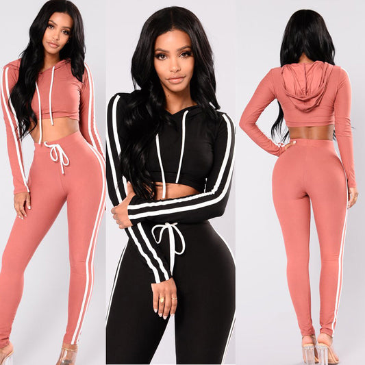 Women Tracksuit Set – Ladies Casual Suit With Crop Top Hoodie & Slim Fit Pants
