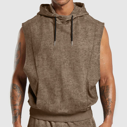 Men's Sleeveless Hooded Top | Floral Print Tank With 3D Patch Pocket Design