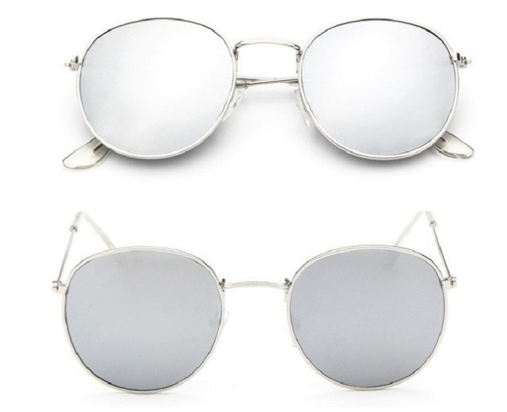 Women Retro Sunglasses | Metal Frame Eyewear | Classic Round Grey Lens Shades