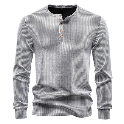 Men's Slim Fit T-Shirt - Casual Long Sleeve Striped Sports Tee for Large Size