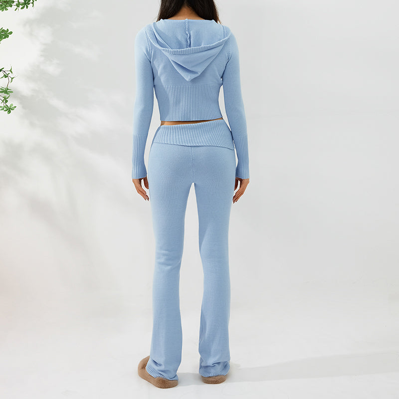 Women's Hoodie Suit | Stylish Casual Wear | Zip Sweater Set With High Waist Pants