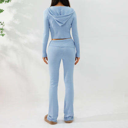 Women's Hoodie Suit | Stylish Casual Wear | Zip Sweater Set With High Waist Pants