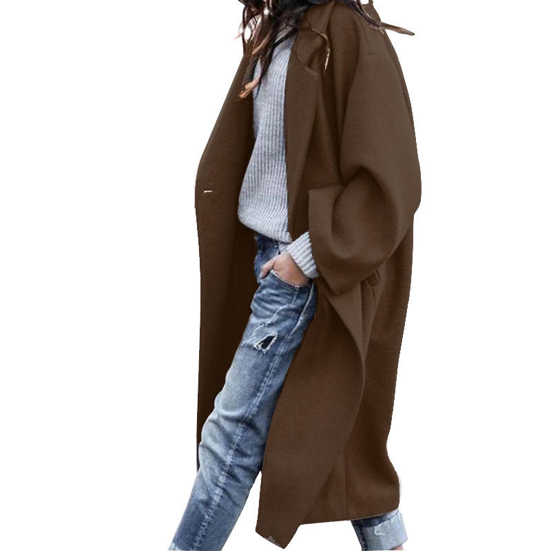 Long Woolen Jacket – Stylish Casual Lapel Coat With Warm Winter Clothing