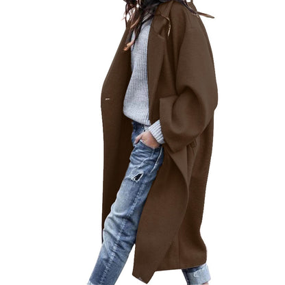 Long Woolen Jacket – Stylish Casual Lapel Coat With Warm Winter Clothing