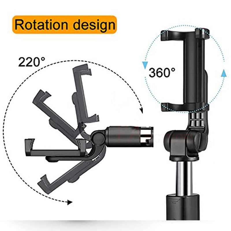 Black adjustable phone holder with 220° tilt and 360° rotation for flexible viewing