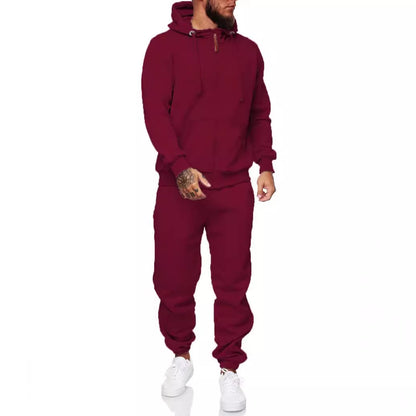 Mens Sports Suit – Hooded Cotton Blend Tracksuit With Warm Wool Lining