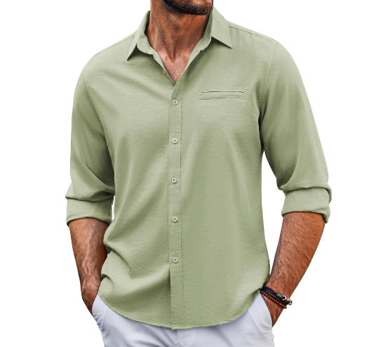 Long Sleeve Shirt With Pocket Lace Collar | Men's Casual Cotton Blend Polo