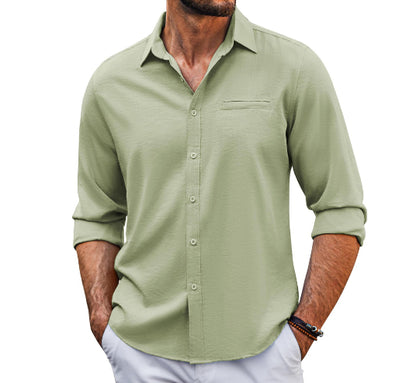 Long Sleeve Shirt With Pocket Lace Collar | Men's Casual Cotton Blend Polo