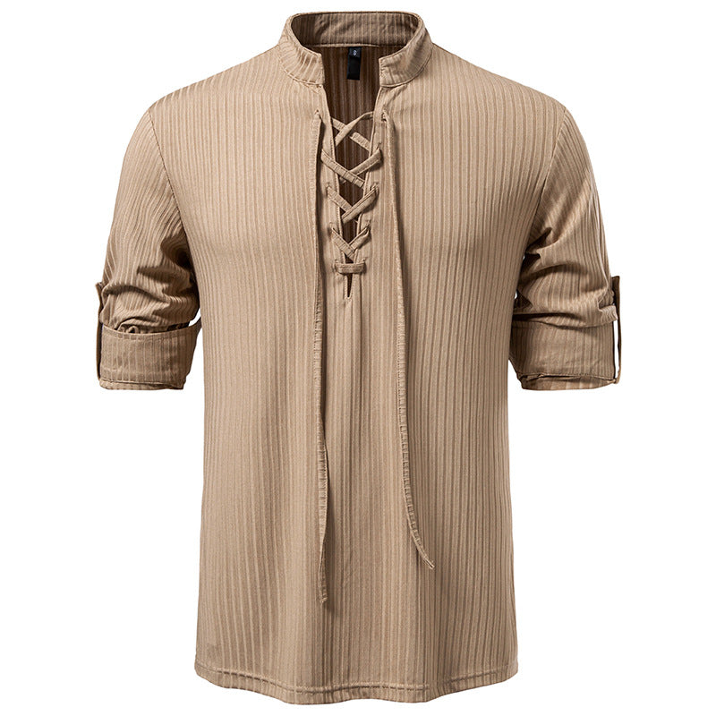 Men's Long Sleeve T-Shirt - Casual Drawstring Pullover Slim Fit Tee for Large Size