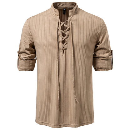 Men's Long Sleeve T-Shirt - Casual Drawstring Pullover Slim Fit Tee for Large Size