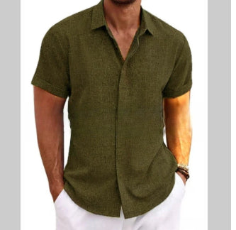 Men's Linen T-Shirt | Loose Fit Short Sleeve Tee | Lightweight Polyester Fabric Top