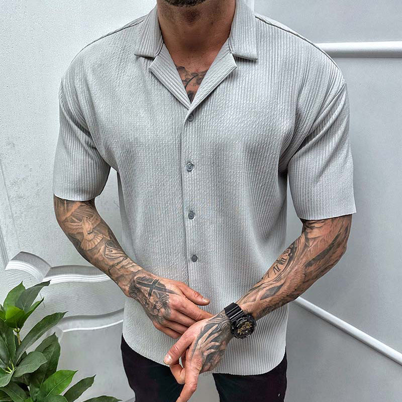 Men's Short Sleeve Cardigan - Lightweight Cotton Blend Shirt, Solid Color