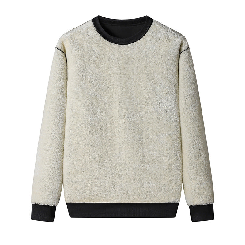 Winter Sports Sweatshirt - Men's Thick Fleece Pullover With Rabbit Hair Fabric